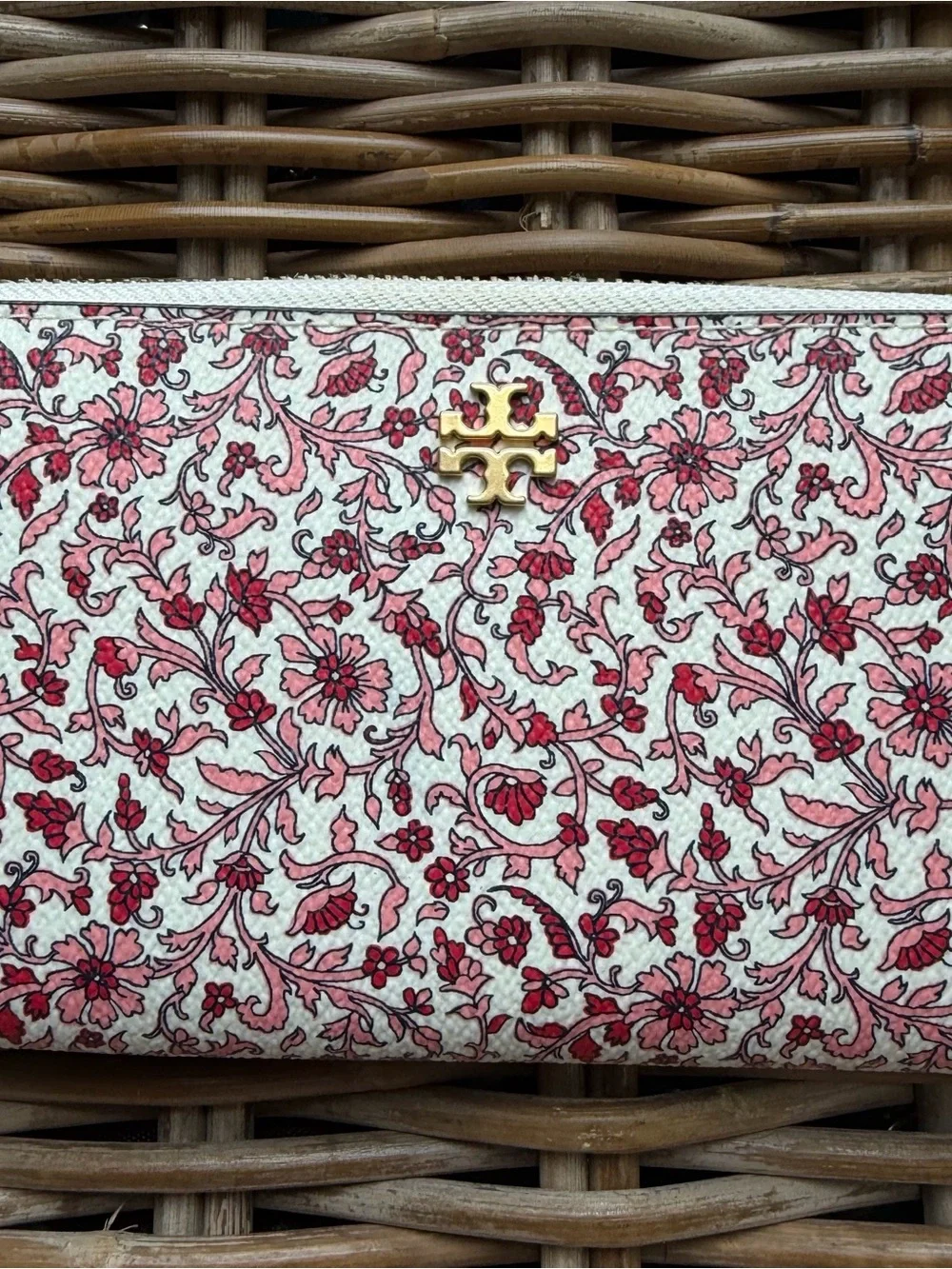 Tory Burch Carter Continental Wallet Floral Zip Red Paisley